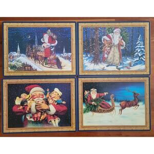 Vintage Christopher Radko Home for the Holidays SantaPlacemat set of 4 Cork Back